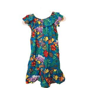 Hilo Hattie MuuMuu Long Dress SS Cotton Hawaiian Floral Print Girls 8 Vintage